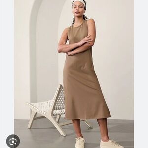 Athleta mocha brown essential midi dress stretchy NWOT small tall